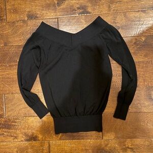 Reiss Black V Neck Off-Shoulder Boatneck Sweater XS